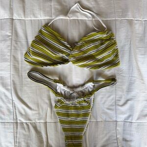 Bright Swimwear Striped Bikini Set in Green and White